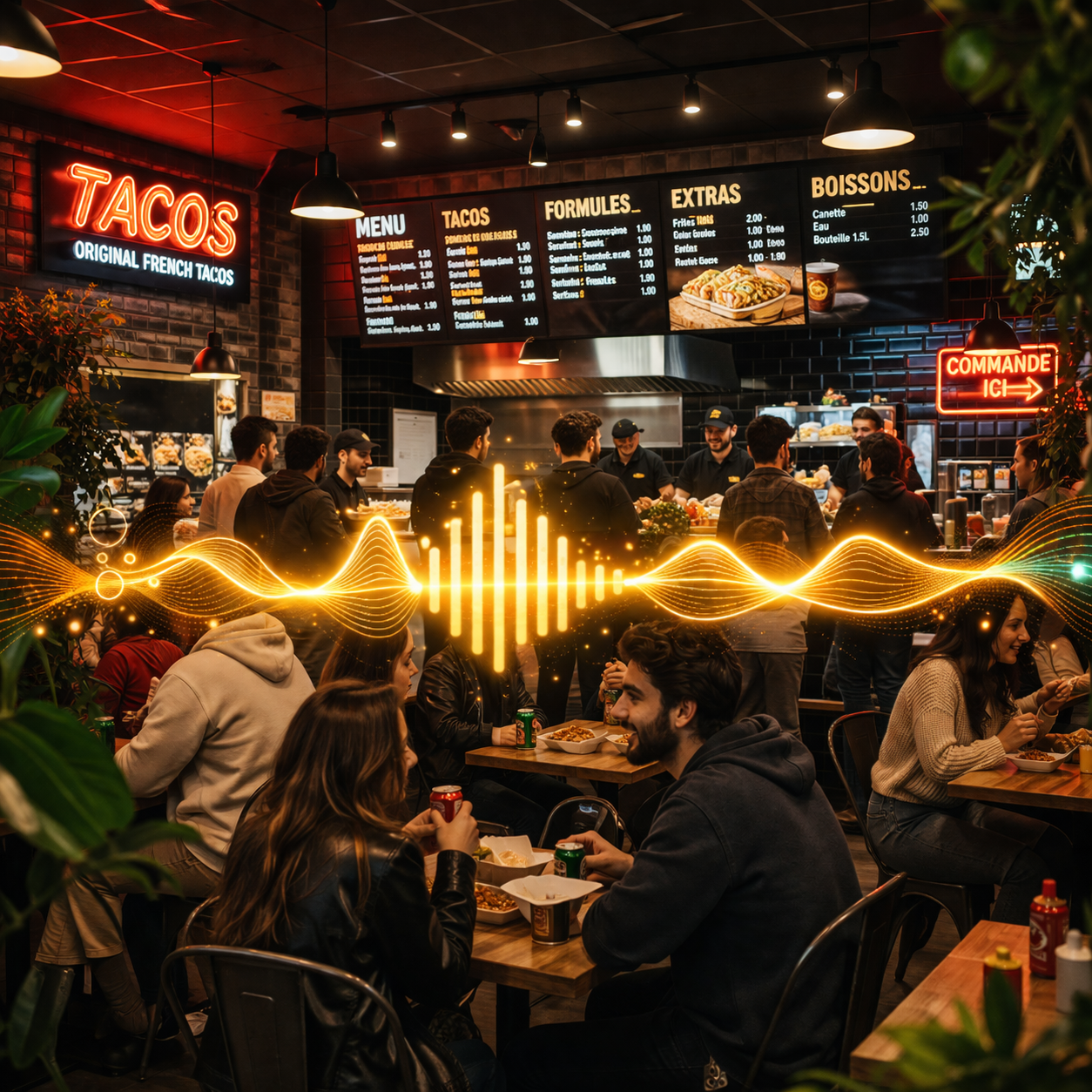 Comptoir de fast-food avec ambiance musicale professionnelle