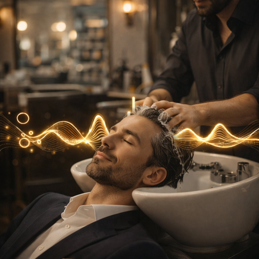 Moment shampoing détente dans un salon de coiffure avec MeloPro