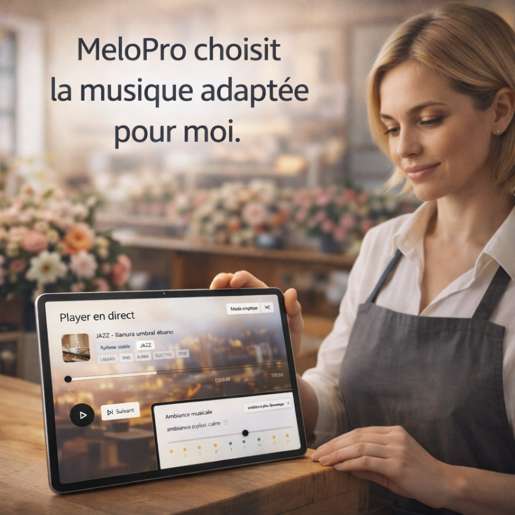 Commerçante sereine utilisant MeloPro dans son commerce